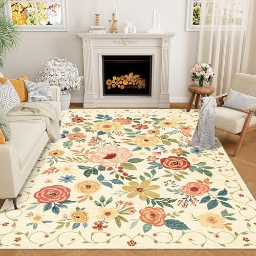 DUKINO 6x9 Area Rugs, Floral Washable Rug by DUKINO