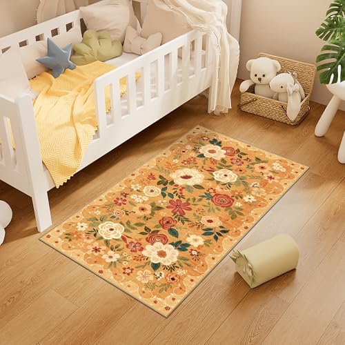 DUKINO 2x4 Entryway Rug, Floral Washable Kitchen Rugs Non Slip - Image 6
