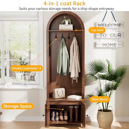 Hall Tree with Bench and Shoe Storage 4-in-1 Entryway Bench with Coat Rack - Image 4