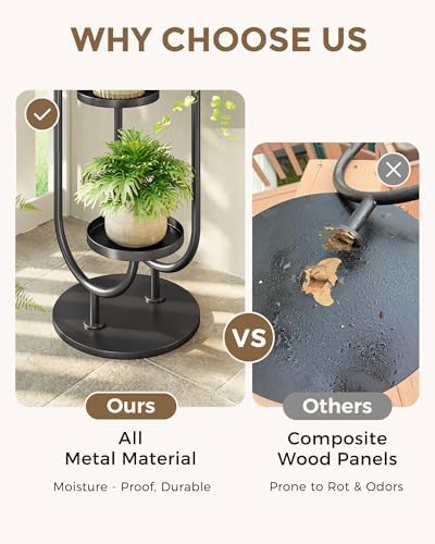 Bamworld Metal Plant Stand 4 Pots Corner Black - Image 3