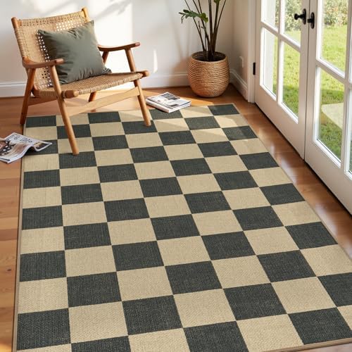 Lessymo Checkered Entryway Rug, 3x5 Washable Area Rugs by Lessymo