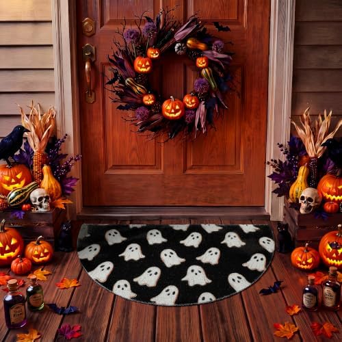 Tinideya Halloween Ghost Doormat Black Semicircle Welcome Mat 27.56'' - Image 6