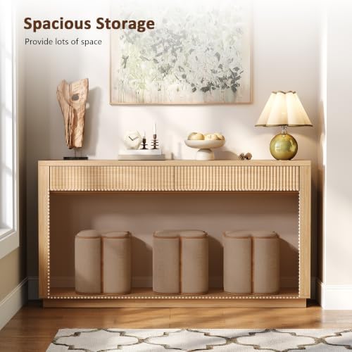 63 Inch Console Table with Storage, Fluted Wood Entryway Table - Image 4