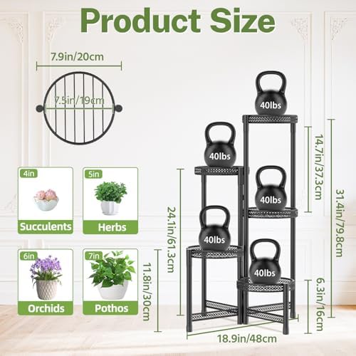 iDavosic.ly Plant Stand Indoor Outdoor, 5 Tier Iron Corner Shelf - Image 3