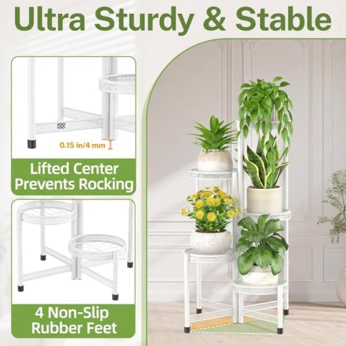 iDavosic.ly Plant Stand Indoor Outdoor, 5 Tier Iron Corner Shelf - Image 4