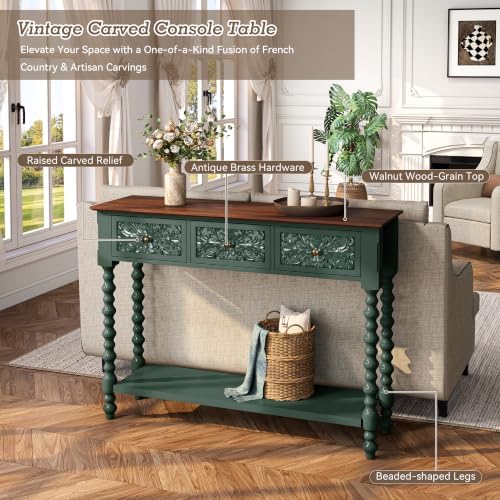 Console Table with 3 Vintage Carved Drawers - Image 5
