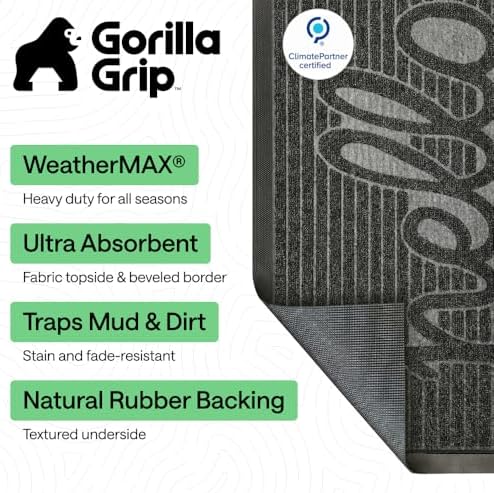 GORILLA GRIP WeatherMAX Door Mat, Indoor Outdoor, Dark Gray Hello - Image 3