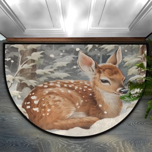 Half Circle Doormat Christmas Animal Deer 36''x24''Shoe Mats by cfpolar