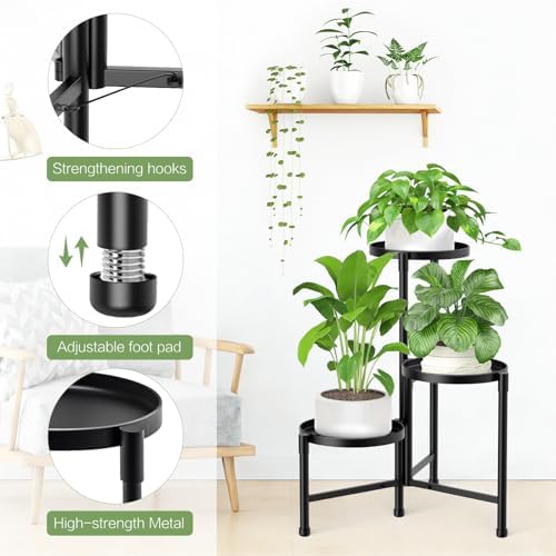 3 Tier Metal Corner Plant Stand Indoor Outdoor, 10 Inch Wide Tray - Image 3
