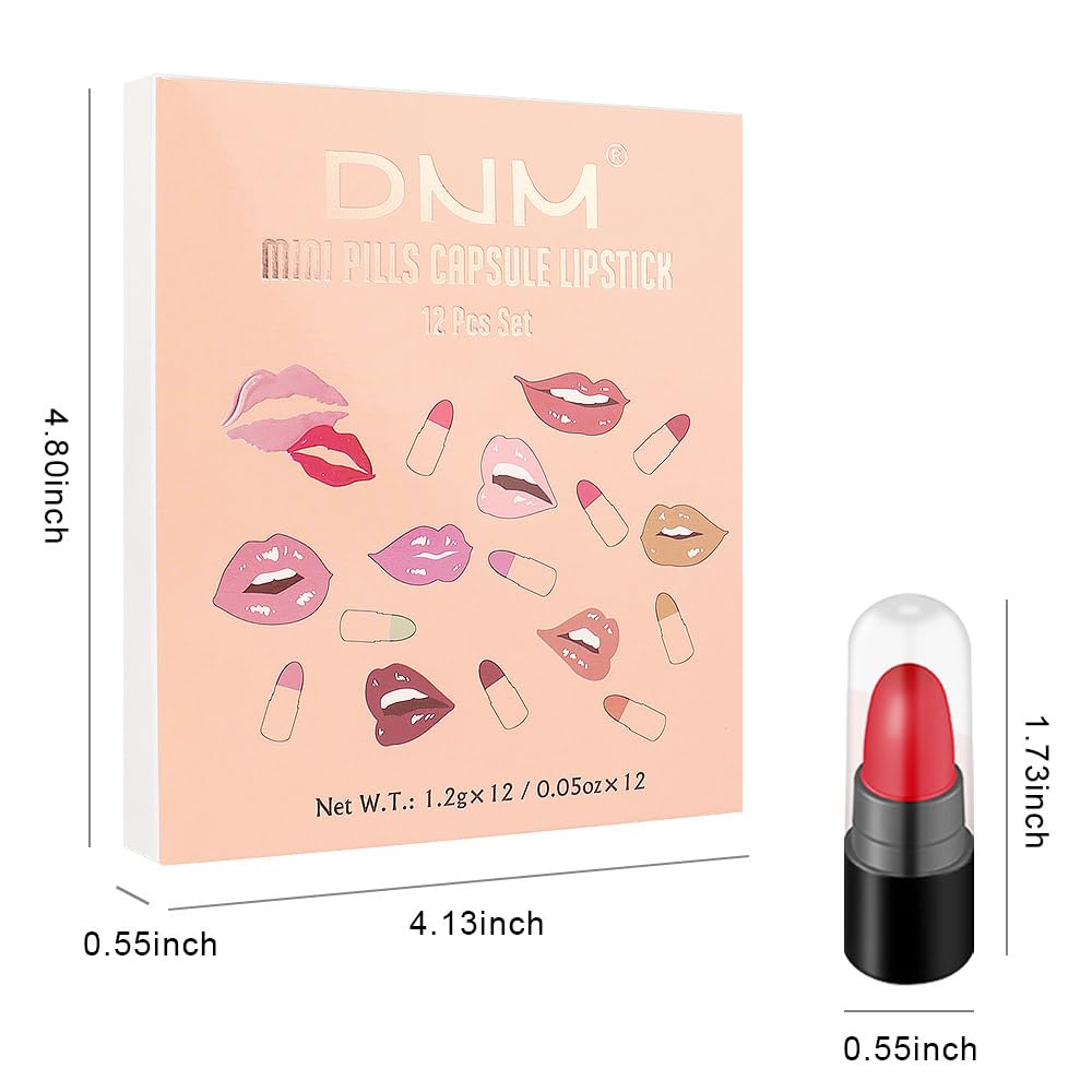 evpct 12Pcs Mini Pills Lipstick Capsule Set for Women Waterproof Long Lasting, Dark Ruby Deep Wine Mauve Red Purple Nude Brown Matte Small Magic Permanent 24 Hour Lipstick Bulk Samples 02