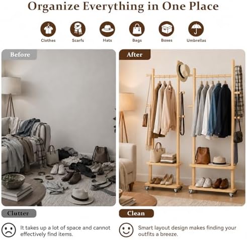 Taitiy Coat Rack Freestanding Solid Wood Clothes Rack - Image 3