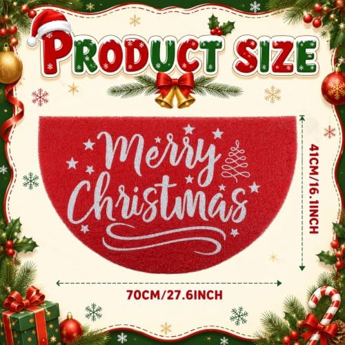 Tinideya Merry Christmas Door Mat Half Moon Front Entry Rug 16.5 x 27.5inch - Image 2