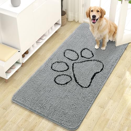 OLANLY Dog Door Mat for Muddy Paws 47x24, Paw Print Design Chenille Mud Mat by OLANLY
