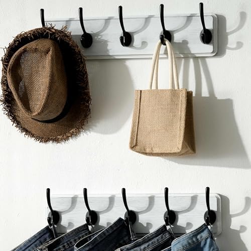 SKOLOO Rustic Coat Rack Wall Mount, 5 Hooks, 17 Inch, Solid Wood - Image 3