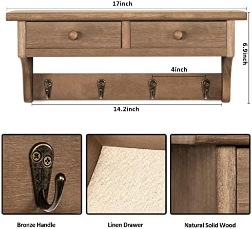Emfogo Coat Hooks Mounted, Rustic Wood Coat Rack Mount Shelf - Image 5