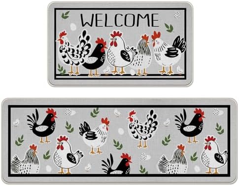 Welcome Farmhouse Chicken Kitchen Rugs Set of 2 by Livcoz