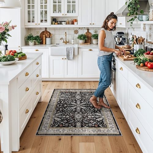3x4 Entryway Rug Washable Non-Slip–Boho Floral Stain-Resistant Small Area Rug - Image 3