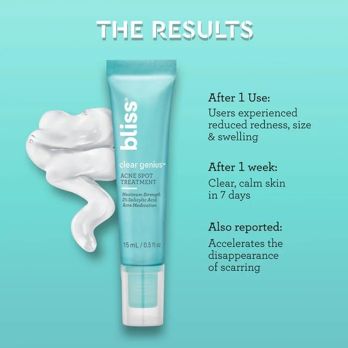 Bliss Clear Genius Acne Spot Treatment – Maximum Strength 2% Salicylic Acid Shrinks Blemishes – Clean, Vegan, Cruelty-Free, 0.5 Fl Oz