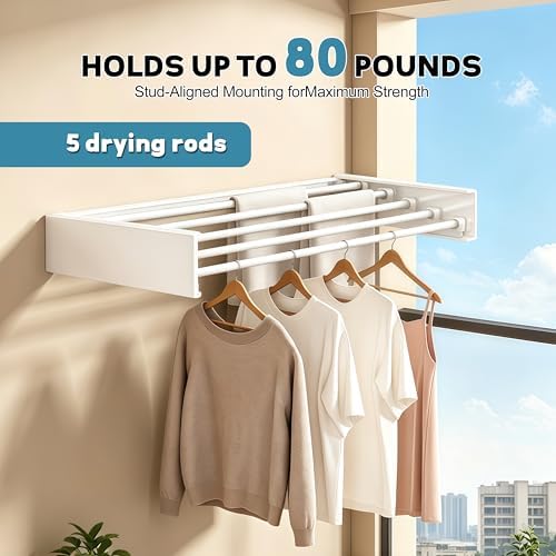 Wall Mounted Clothes Drying Rack 31.5" Wide，Foldable Wall Mount Laundry Rack - Image 4