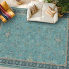 Boho 9x12 Large Teal Green Washable Living Room Rug by HazoHaus
