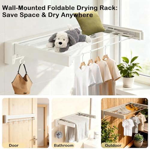Wall Mounted Clothes Drying Rack 27 inches, Foldbale Laundry Drying Rack 6 Rods - Image 4