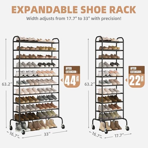 STORAGE MANIAC 10-Tier Expandable Shoe Rack, 44 Pairs Tall Shoe Rack - Image 3
