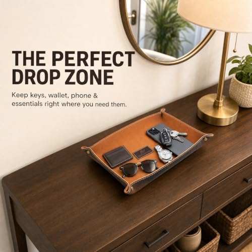 Leather Valet Tray for Men – Genuine Leather Catchall Tray EDC Organizer for - Image 4