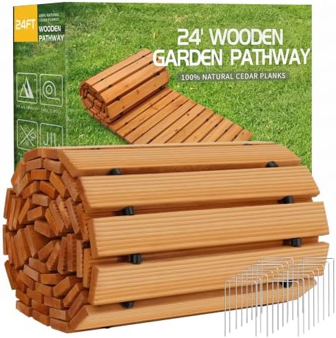 RELIANCER 24' Wooden Garden Pathway, Outdoor Roll Out Walkway, Patio Footpath by RELIANCER