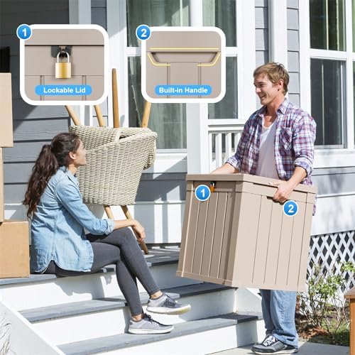 PatioZen 50 Gallon Resin Deck Box, Lockable Outdoor Storage Box - Image 3