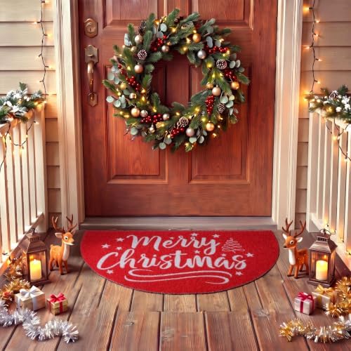 Tinideya Merry Christmas Door Mat Half Moon Front Entry Rug 16.5 x 27.5inch - Image 4