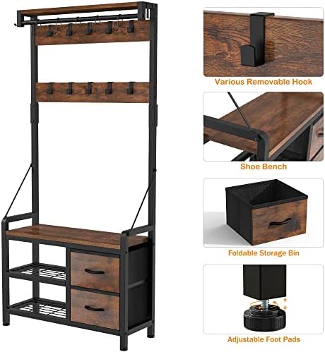 Lulive Hall Tree with Bench and Shoe Storage, 31.5” Coat Rack Freestanding - Image 6