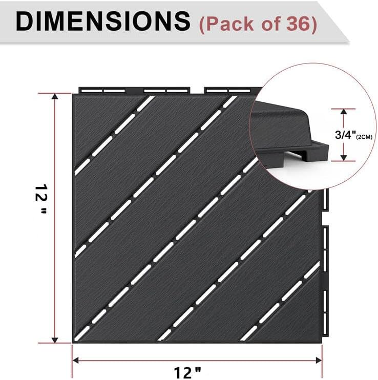 VANCASTLE Interlocking Deck Tiles 36 Pack Dark Grey 12"x12" Patio Pavers - Image 3