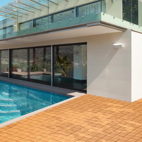 10Pcs Interlocking Deck Tiles, Acacia Wood Flooring, 12x12in Raised Base - Image 5