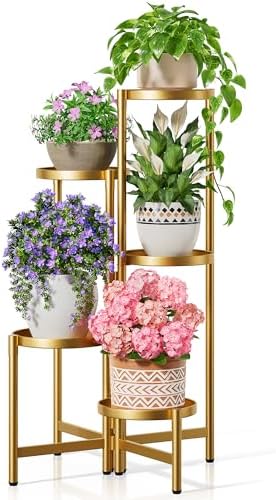 Tall Gold Plant Stand Indoor Outdoor, Corner Metal Flower Pot Stands by Unknown