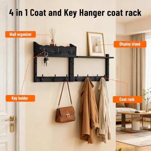 28-Inch Wood Wall Mounted Coat Rack - Image 4
