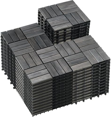PrimeZone 54 PCS Solid Acacia Wood Interlocking Patio Deck Tiles Outdoor by PrimeZone