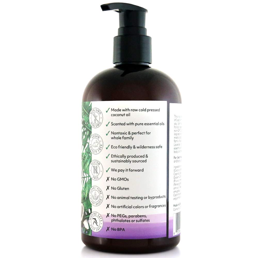 Coco Fiji Face & Body Lotion Infused With Coconut Oil | Lotion for Dry Skin | Moisturizer Face Cream & Massage Lotion for Women & Men | Lavender 12 oz, Pack of 1