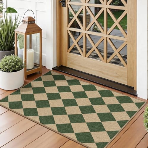 Lessymo Checkered Easy Jute Entryway Rug, 2x3 Washable Front Indoor Mat - Image 6