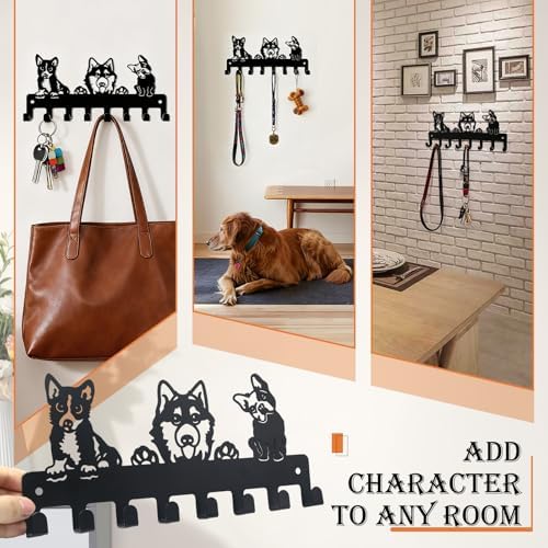 Dog Leash Holder for Wall, 8 Metal Hooks for Leashes, Harnesses & Keys - Image 7