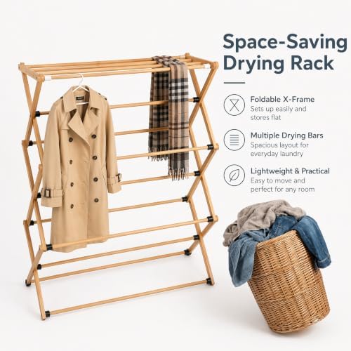 Bamboo Clothes Drying Rack, 3-Tier Tall Laundry Drying Rack - Image 6