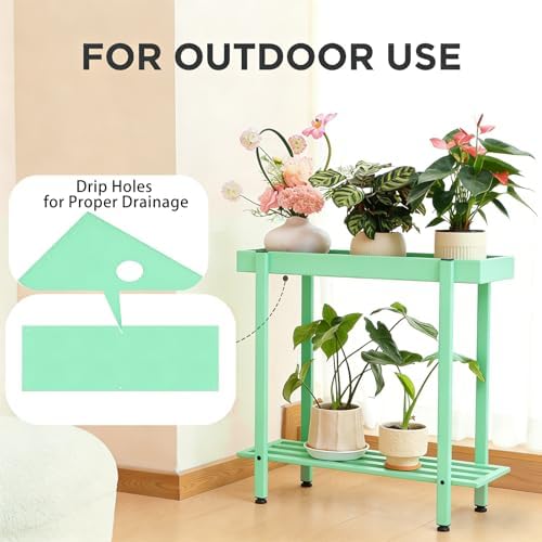 Honla Metal Plant Stand Indoor Outdoor, 2 Tier Tall Plant Table, Mint Green - Image 5