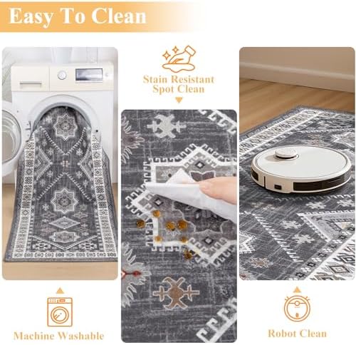 HEBE Boho Kitchen Rugs Set of 2, Non Slip Washable Kitchen Mats - Image 3