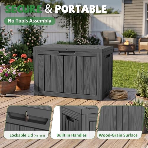 DRATO 55 Gallon Outdoor Storage Box Waterproof, Lockable Resin Deck Boxes - Image 4