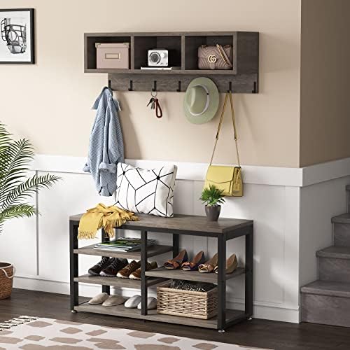 Tribesigns Coat Rack Shoe Bench Set Industrial, Hall Tree - Image 3