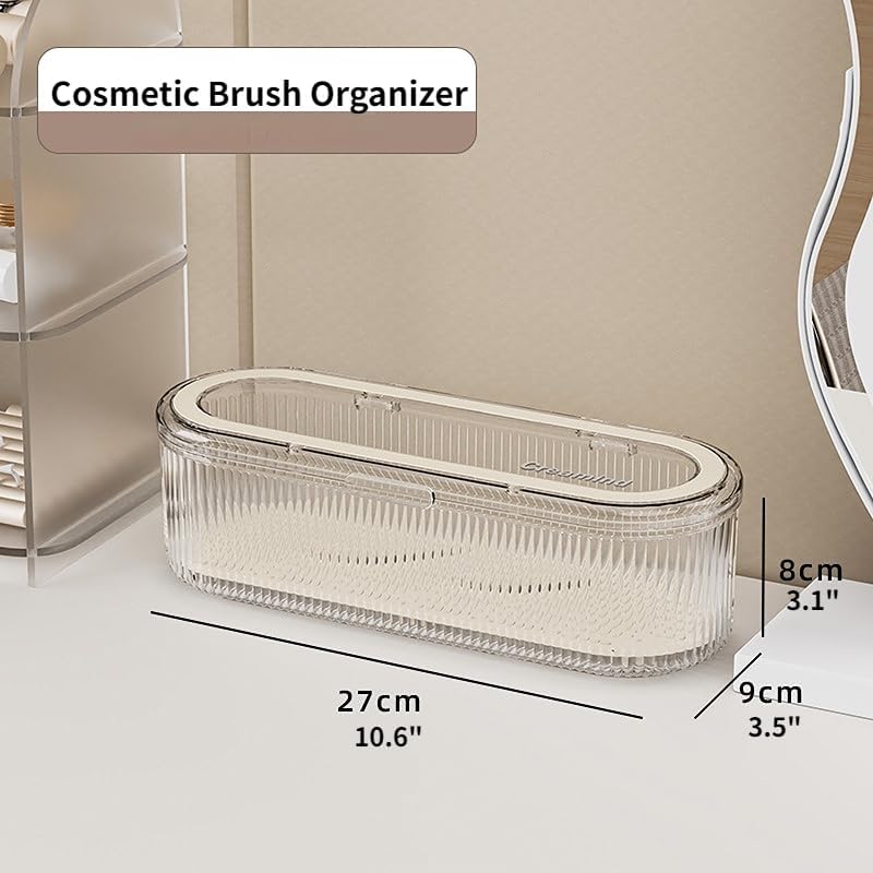 Makeup Brush Holder Organizer Clear Acrylic Makeup Sponges Organizer,Cosmetic Storage Case with Lid Display Case for Vanity (Brush Organizer)