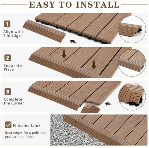 Ripeng 12 Pack Teak Wood Deck Tile Edge Trim Set 8 Straight 4 Corner Edge - Image 4