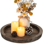 Hanobe Wooden Tray for Coffee Table, Decorative Round Candle Holder Plate by Hanobe