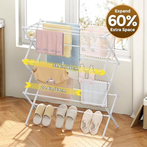 KINGBOARD 3-Tier Extendable Clothes Drying Rack, Small & Foldable - Image 2