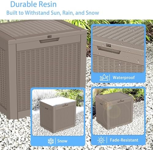 35 Gal Outdoor Storage Box Waterproof Lockable Deck Boxes Grey - Image 5
