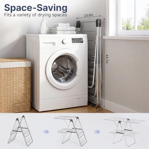 Stainless Steel 2-Tier Foldable Clothes Drying Rack, 57 Inches Max Height - Image 5